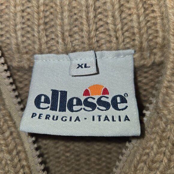 Y2K Ellesse Vintage 100% wool Mens Cardigan Full Zip Tan XL - Picture 3 of 7